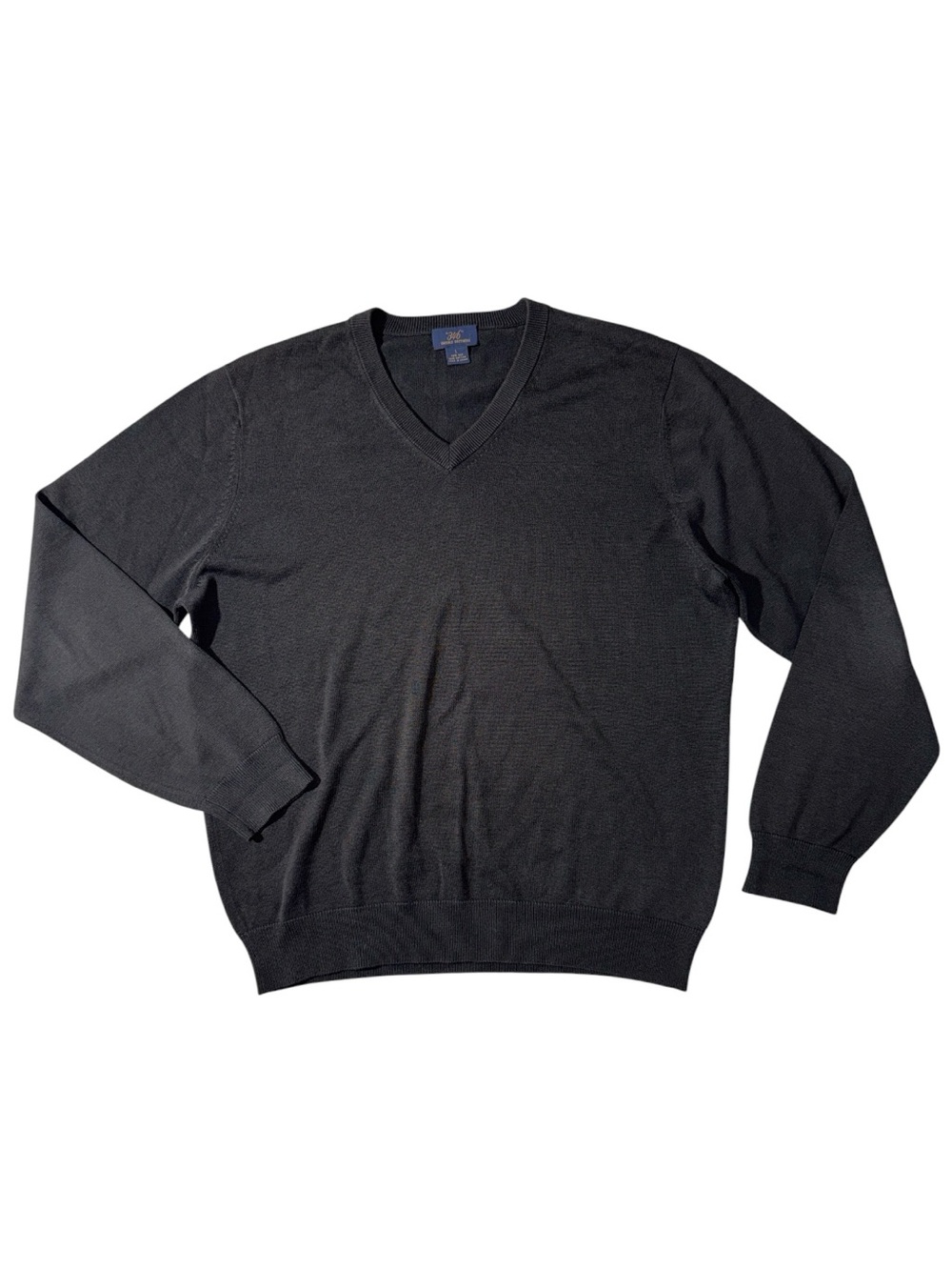 Brooks Brothers mens L Large black solid silk cotton v-neck pullover sweater EUC